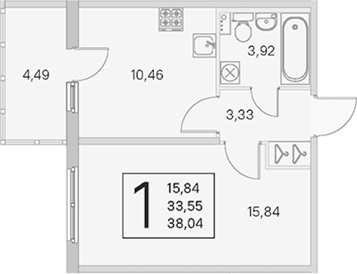 1-комнатная квартира 33.55 м², 1/4 эт., ЖК «Любоград в Стрельне»